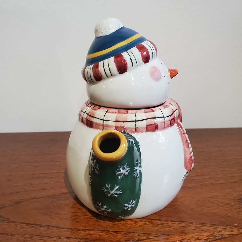 Debbie Mumm Sakura hand painted ceramic snowman mini teapot 6" - Picture 2 of 9